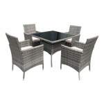 Smte Contour Outdoor 5 Piece Rattan Patio Furniture Set Grey With Keychain