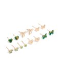 Goldair Gold Green Diamante & Heart Earrings 7-PACK