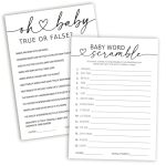 Golrmc Baby Shower Games For Girl Or Boy 5" X 7" Baby Shower Game Cards Ideas White Minimalism Gender Reveal Party Decorations S