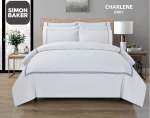 Simon Baker T200 Cotton Percale Embroidered Duvet Cover Set - Charlene Grey Various Sizes - Grey King 230CM X 220CM +2PILLOWCA