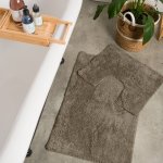 Two Piece Plain Cotton Bathroom Mat Set - Beige