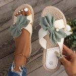 Women's Contrast Color Elegant Slide Sandals Bowknot Decor Lightweight Summer Beach Flats Vacation Slides