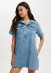 Cotton On Original Denim MINI Dress - Cleanwater Blue