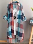 Plaid Print Button Front Shirt Elegant Long Sleeve High-low Shirt For Spring & Fall Women's Clothing