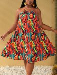 Plus Size Allover Print Dress Casual Tie Back Sleeveless Dress For Summer Women's Plus Size Clothing