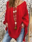 Plus Size Solid Color Tie Neck Loose Top Casual Long Sleeve Top For Spring & Fall Women's Plus Size Clothing