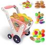 Laduo Large Kids Shopping Cart Toy Childrens Shopping Trolley Basket TOYS.33PCS Play Shopping Kitchen Food Role Play 23" X19" X 13" .for 3 4 5 6 Year Boys/girls