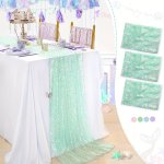 Sparkling Sequin Mermaid Table Runner - Perfect For Birthdays Weddings & Parties - Polyester Rectangular Woven Design - Pink Blu