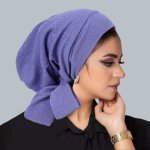 Solid Color Pre Tied Turban Hat Stretchable Chemo Hat Wavy Textured Women's Headwear For Hair Loss Gifts For Eid