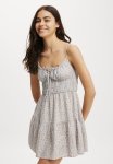 Cotton On Haven Tiered MINI Dress - Paisley Ditsy Light Steel