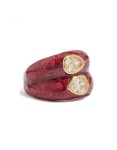 Goldair Gold Plated Red Enamel Double Cubic Zirconia Ring - M l