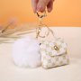 Chic Vintage-Style Faux Leather Keychain With Mini Magnetic Button Tassel & Plush Ball - Perfect For Women's Bags & Travel Accessories