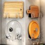 Stainless Steel Kitchen Organizer - Wall-mounted Pot Lid & Cutting Board Holder No-drill Under Cabinet Storage Rack