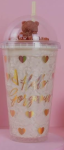 Acrylic Double Straw Mug With Cute Design And Small Teddy Bear