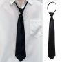 Men Plain Color Black Zipper Tie For Student Uniforms Party Weddings Unisex Necktie