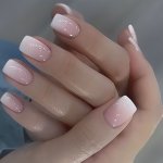24PCS Glossy Medium Square Fake Nails - White Pinkish Gradient Press On Nails - Sweet False Nails For Women Girls Daily Wear