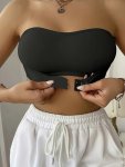 Solid Seamless Strapless Wireless Front Closure Bandeau Sporty Comfy Push Up Bra Women's Lingerie & Underwear