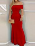 Off Shoulder Solid Maxi Dress Elegant Dress For Party & Banquet Women's Clothing Wedding occasion engagement ceremony evening Dr