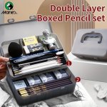 Marie's Pencil Set With Double Layer Box Art Tools Kit With Charcoal Graphite Pens Erasers Knife Paper Pencils For Sketching Pai