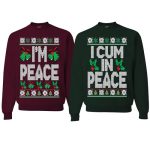 Wild Custom Apparel I Come In Peace Im Peace Couples Matching Set Ugly Christmas Sweater Sweatshirt Mens Medium Womens Small For