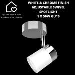 White & Chrome Finish Adjustable Swivel Spotlight - 1 X 50W GU10