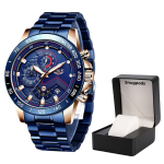 Men's Watch Blue And Gold - With Snugpods Premium Faux-fur Watch Box