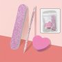 3-piece Nail Tool Crystal Dot Drill Rod Heart Shaped Nail File Block For Polishing