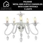 Polished Metal And Acrylic Chandelier With Clear Crystals - 5 Lights