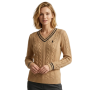 Polo Womens Jane Long Sleeve V-neck Cable Knit Jersey In Camel - Camel / 2XL