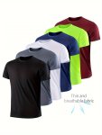 5-PACK Set Of Solid Color Quick Dry And Breathable Crew Neck And Short Sleeve T-shirts For Men Stretchable And Comfy Sports Tops