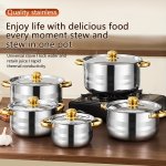 10-PIECE Stainless Steel Saucepan Set With Lids - Versatile Kitchen Cookware Induction Compatible Dual Handle Pots For Soup Stew