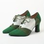 Women's Colorblock Elegant Pumps Lace Up Versatile Shallow Mouth Chunky Heels St. Patrick's Day Point Toe Shoes