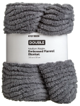 Grey Embossed Flannel Double Bed Blanket - 200 X 200 Cm Charcoal