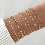11PC Simple Style Thin Chain Bracelet Set Stackable Hand Chain Jewelry Decoration For Daily Wear