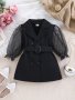 Baby's Trendy Double-breasted Mesh Long Sleeve Dress With Belt Infant & Toddler Girl's Dress For Daily Wear/holiday/party As Gift