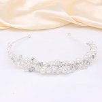 Oriamour Bridal Headband With Pearls Wedding Headpieces For Brides Crystal Party Hair Accessories For Women Silver