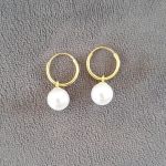 Kelly-gold Gold Plated 925 Sterling Silver Pearl Hoop Earrings Size: 12MM Hoops