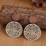 Round Shape Hollow Pattern Dangle Earrings Retro Bohemian Style Wooden Jewelry Trendy Gift For Women Daily Casual