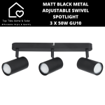 Matt Black Metal Adjustable Swivel Spotlight - 3 X 50W GU10
