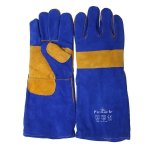 Blue Lined Yellow Palm Welding Glove Kevlar Stitch Elbow Length 8