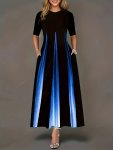 Ombre Crew Neck Dress Elegant Short Sleeve Dress For Spring & Summer Women's Clothing