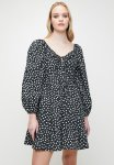 Balloon Sleeve MINI Fit & Flare Dress - Flirty Black White Spot
