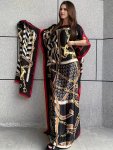 Chain Print Boat Neck Modest Dress Elegant Batwing Sleeve Loose Maxi Dress With Hijab Women's Clothing