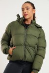 Ladies Winter Hooded Puffer Jacket With Easy Carry Bag