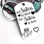 Not Sisters By Blood But Sisters By Heart Keychain Sister Friendship Stainless Steel Key Chain Ring Birthday Graduation Gift For