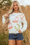 White Tinsel Western Boots Horseshoe Star Knit Crew Neck Sweater - White XL UK14-16 SA38-40