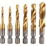6PCS Titanium Drill Tap Combination Bit Set - Metric Thread M3 M4 M5 M6 M8 M10 Taps Tool For Screw Tapping Countersink Drilling