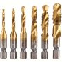 6pcs Titanium Drill Tap Combination Bit Set - Metric Thread M3 M4 M5 M6 M8 M10 Taps Tool For Screw Tapping Countersink Drilling