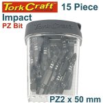 Tork Craft 15PC Pozi No. 2 X 50MM Impact Insert Bits Tic-tac Case TCIPZ025015