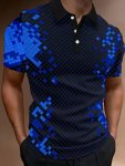 Men's Geometric Graphic Print Golf Shirt Casual Short Sleeve Lapel Shirt For Outdoor